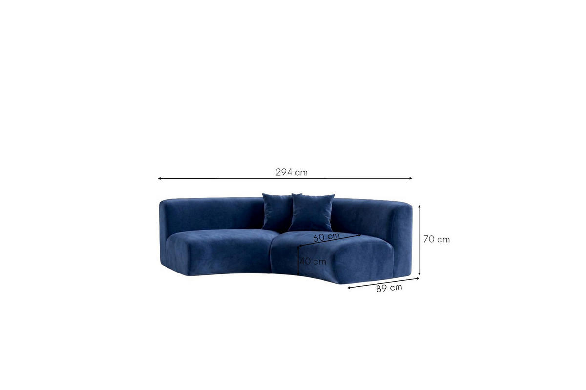 SOFA Round, Velvet-Stoff Bluvel, Tintenblau, GRETA - Blau, Holz (294/70/89cm) - Kaiser Möbel
