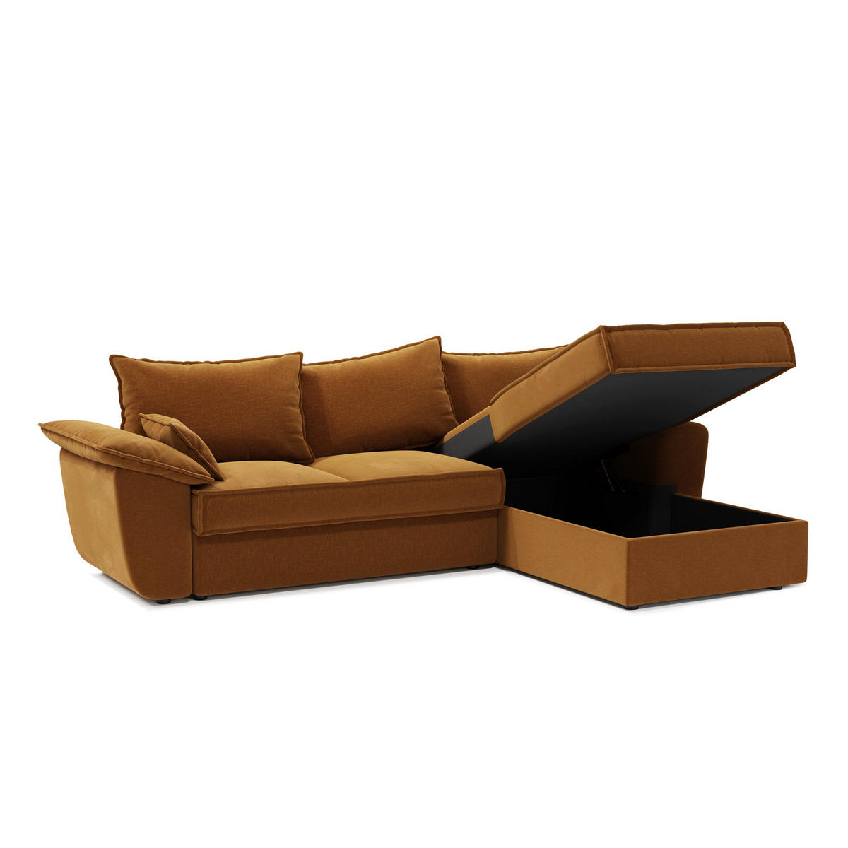 ECKSOFA RECHTS Samtstoff Senf 257cm - Dunkelgelb, Textil (257/168cm) - Sia Home