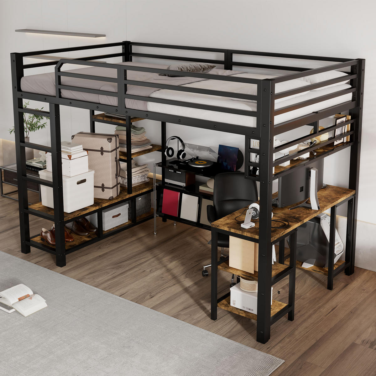 HOCHBETT 120x200 cm Schreibtisch Regal schwarz - Schwarz, Metall (120/200cm) - LEBENLANG