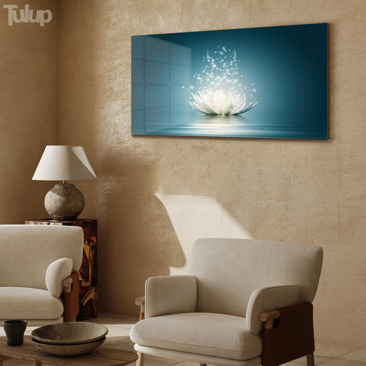 GLASBILD 120x60 cm Lotusblüte - Blau, Glas (120/60cm) - TULUP