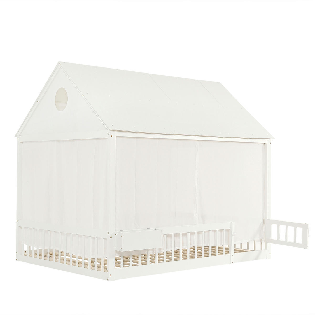 HAUSBETT 140x200 cm in Weiß mit dekorativen Vorhängeschirmen - Weiß, Holz (140/200cm) - KOMHTOM