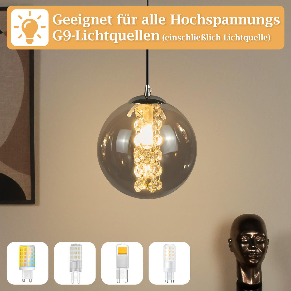 PENDELLEUCHTE Calenor 15/10/150 cm - Grau, Glas (15/10/150cm) - ZMH