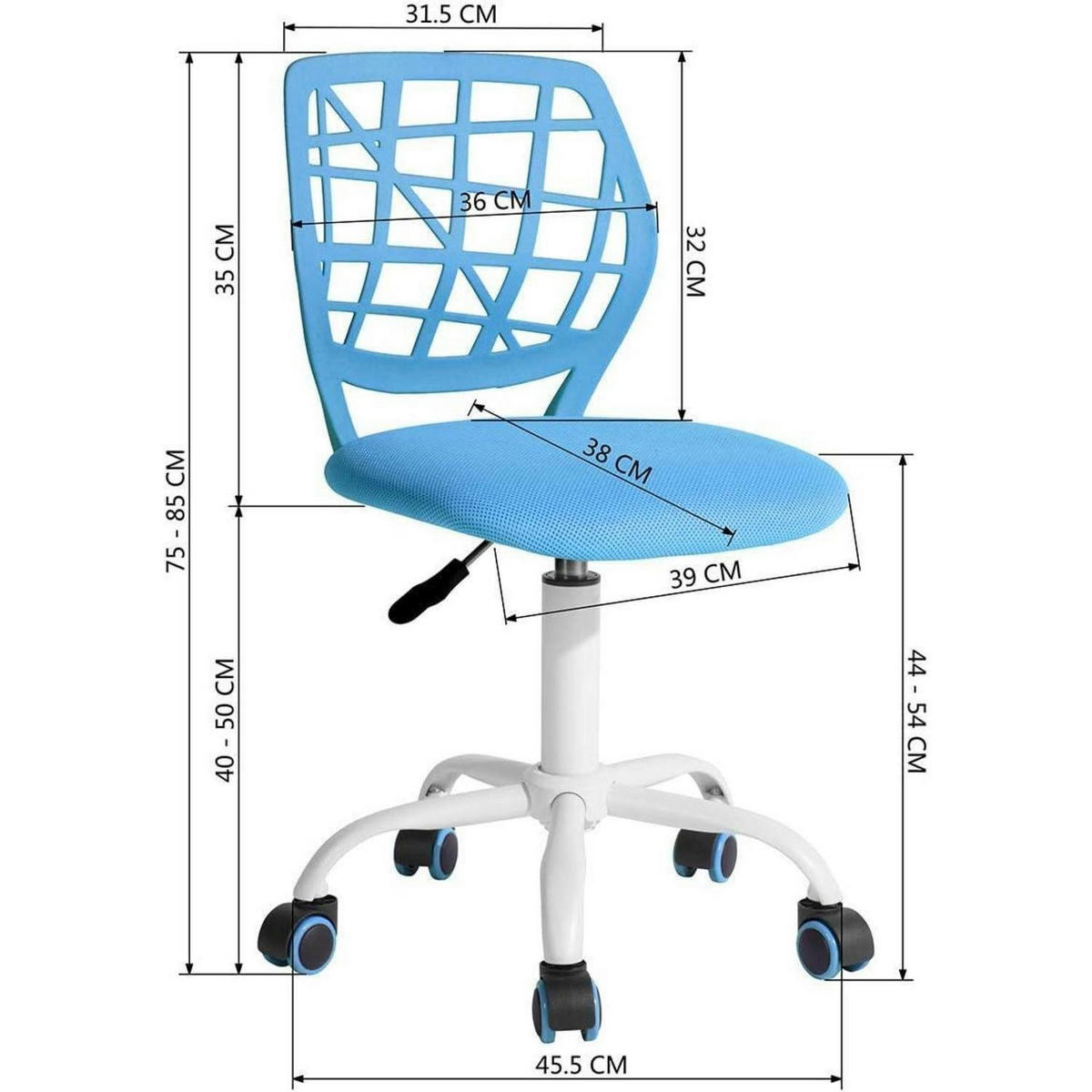 BÜROSTUHL höhenverstellbar ohne Armlehne Blau - Blau, Textil (45.5/75/31.5cm)