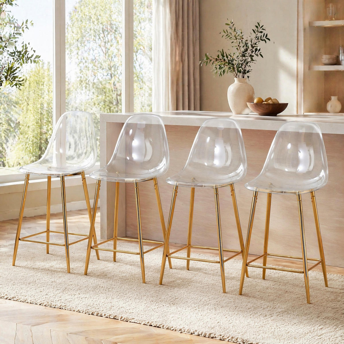 BARHOCKER transparent mit Metallgestell und Fußstützen - Goldfarben, Kunststoff (45/102/51cm) - MIVRAY