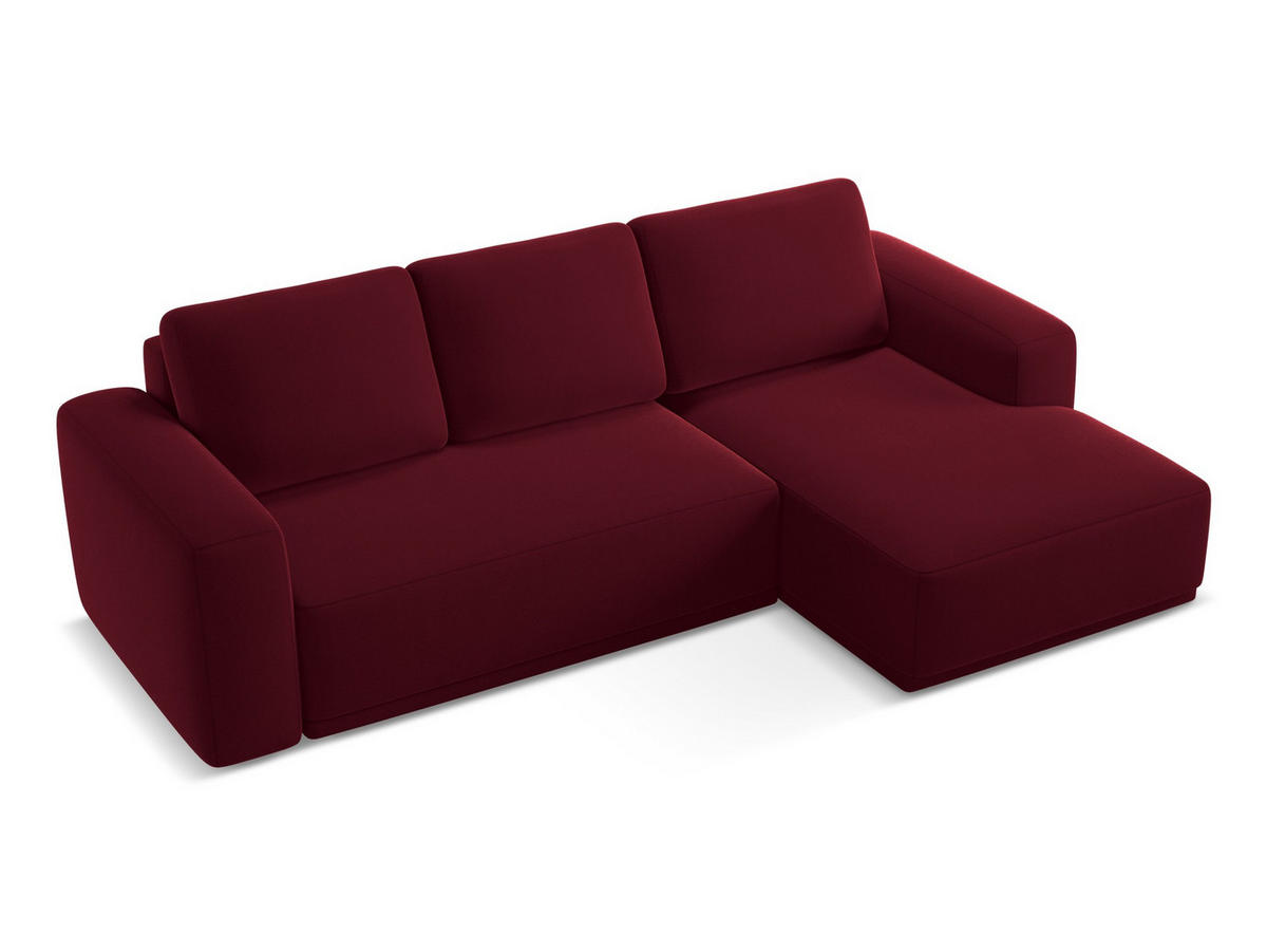 ECKSOFA mit Schlaffunktion Samt Stoff Rot - Bordeaux/Rot, Kunststoff/Textil (258/160cm) - Makamii