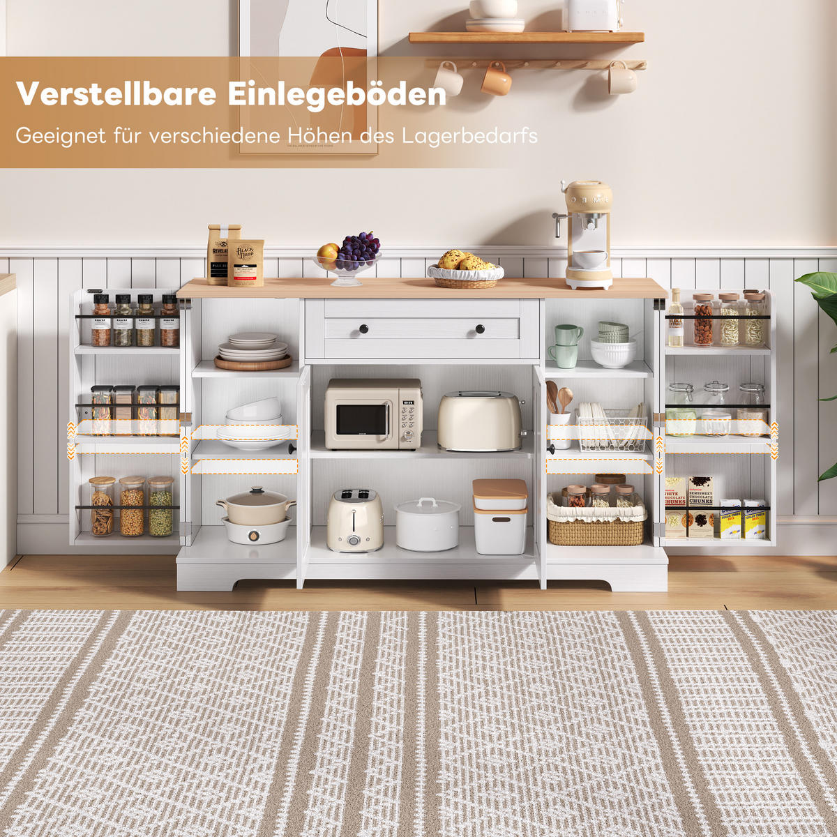 SIDEBOARD mit Schublade & Regaltüren, Natur/Weiß - Weiß, Holzwerkstoff (138/85/40cm) - Urban Meuble