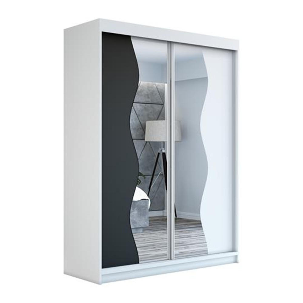 SCHWEBETÜRENSCHRANK 160 CM RIMA Farbe: Weiß / schwarz / weiß - Schwarz/Weiß, Holzwerkstoff (160/215/59.5cm) - A&J MöbelLand