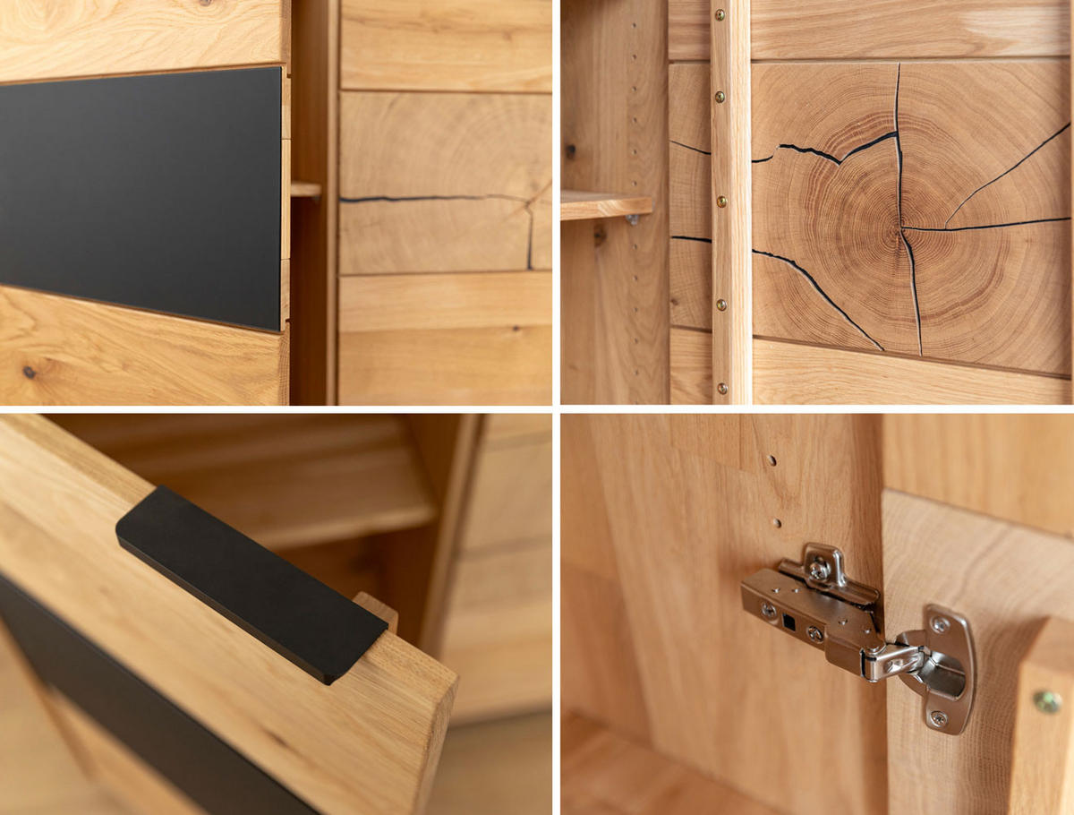 WOHNWAND Tirano 2er-Set Eiche Natur / Schwarz / Hirnholz - Eichefarben/Multicolor, Holz/Metall (354/84/39cm) - Feldmann-Wohnen