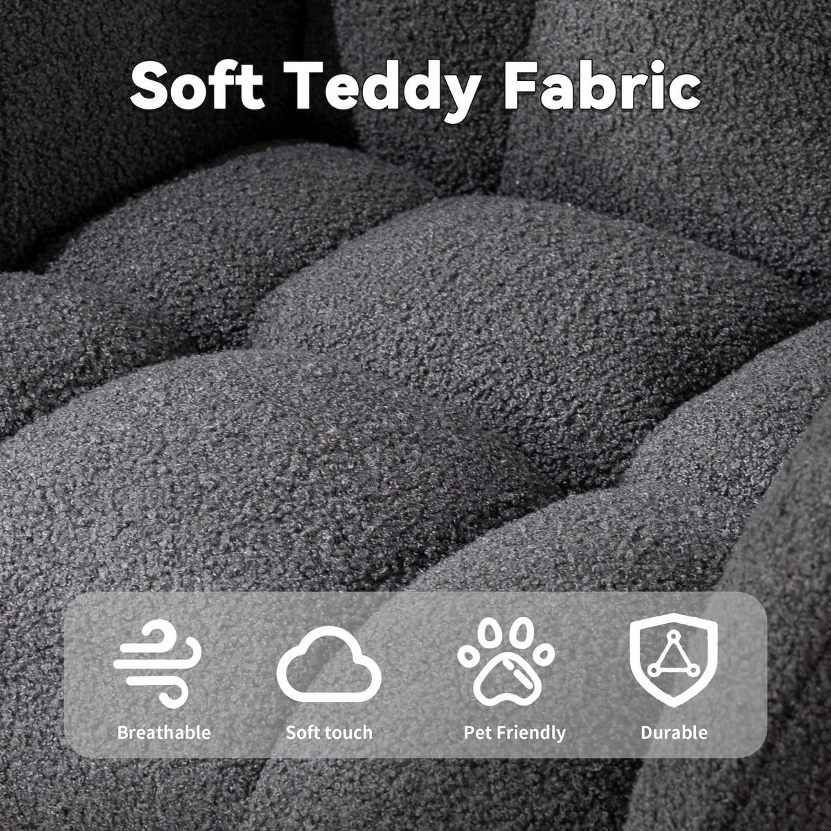 SCHAUKELSTUHL mit Seitentasche und hoher Rückenlehne, Teddy, Grau - Grau, Textil (65/90/77cm) - Kaket