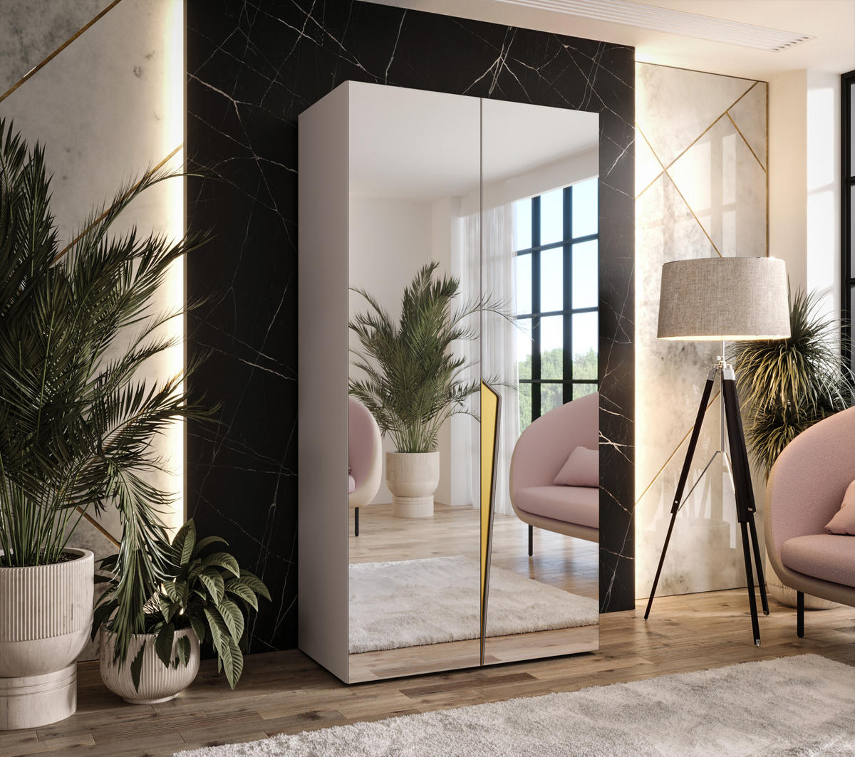 DREHTÜRENSCHRANK 202/100/52 2-türig - Beige/Goldfarben, Holz/Metall (100/202/52cm) - Abiks Möbel