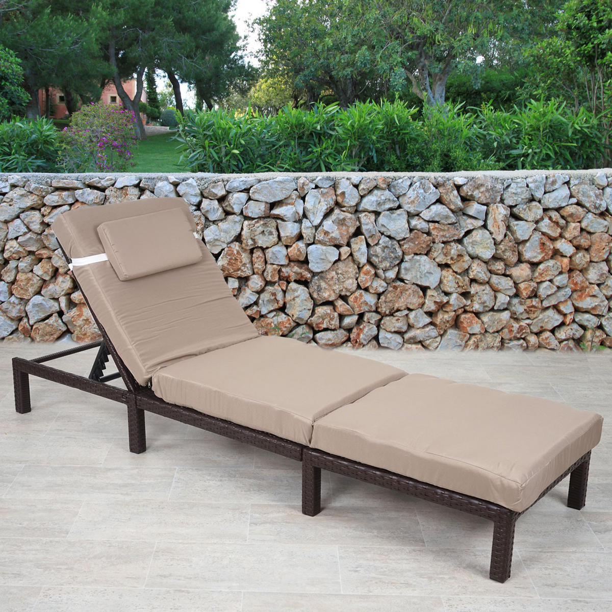 POLY-RATTAN SONNENLIEGE PREMIUM Braun, Cremeweiß - Braun/Weiß, Kunststoff (60/71/198cm) - MCW