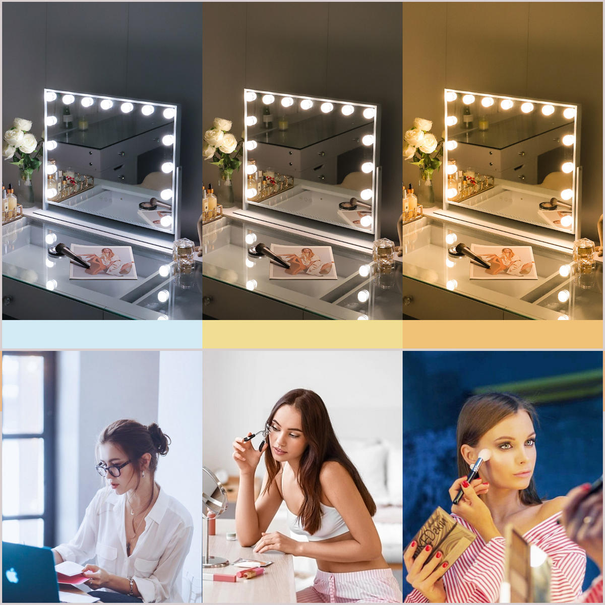 SCHMINKSPIEGEL mit LED-Beleuchtung drehbar weiß 58/46 cm - Weiß, Metall (58/46/3cm) - VANITII