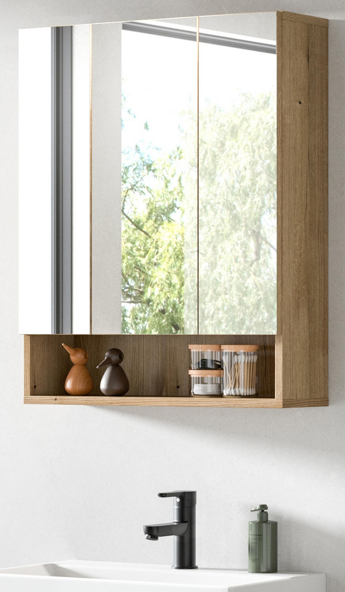 SPIEGELSCHRANK Eiche Evoke 60 x 74 cm, Badezimmer Schrank 3-türig - Eichefarben, Glas/Holzwerkstoff (60/74/18cm) - Inn.Furn