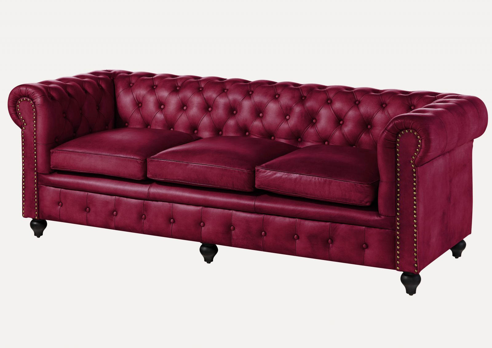 SOFA 3-Sitzer Echtleder 216x82x75 rot CHESTERFIELD #403 - Rot, Leder (216/75/82cm) - Massivmoebel24