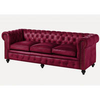 SOFA 3-Sitzer Echtleder 216x82x75 rot CHESTERFIELD #403 - Rot, Leder (216/75/82cm) - Massivmoebel24