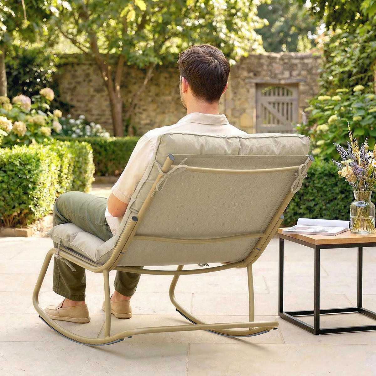 GARTENSCHAUKELSTUHL DE-15326 Beige - Beige, Metall (70/76/113cm) - ComfortXL