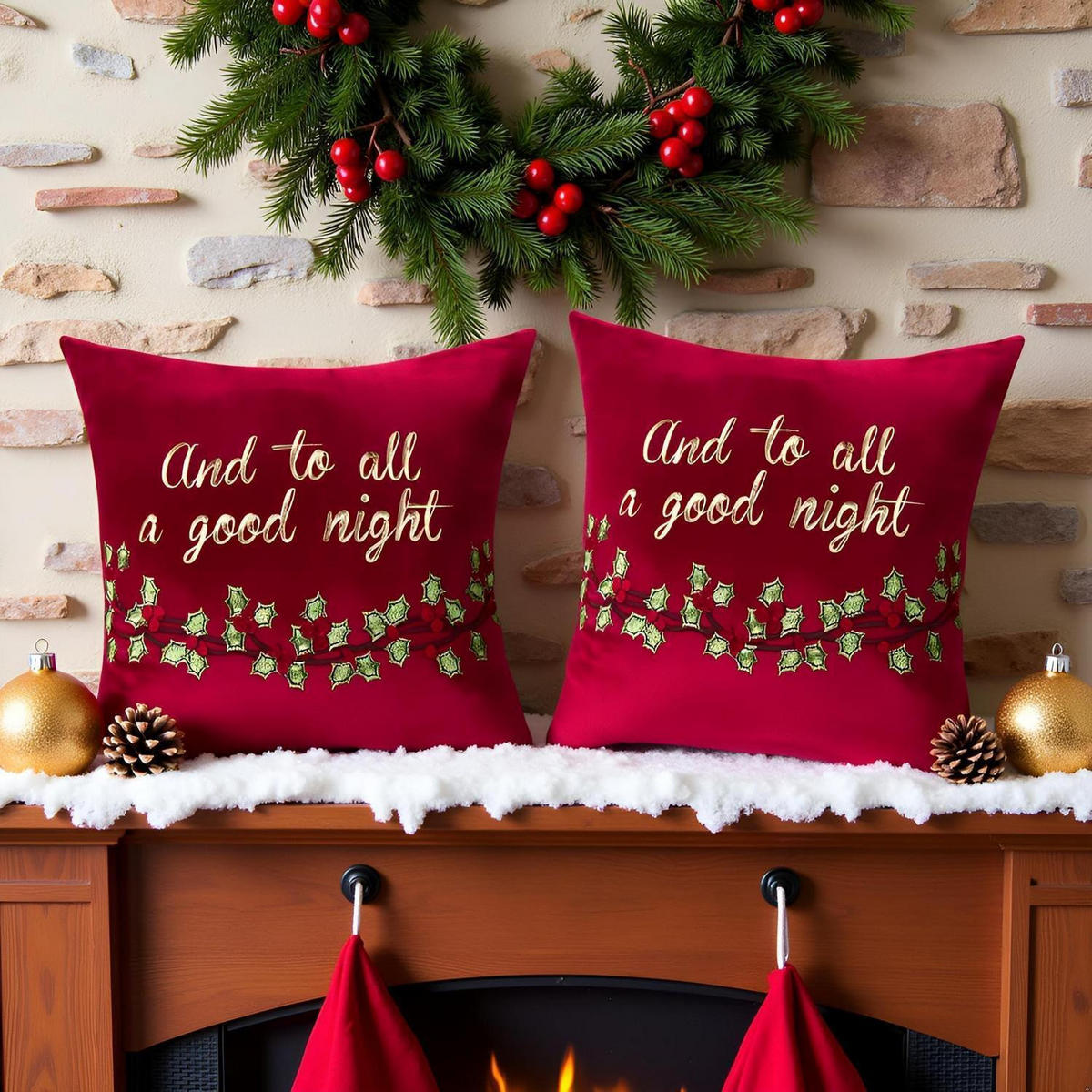 KISSENBEZUG 2er Set 45 x 45 cm Weihnachten - Bordeaux, Textil (45/45cm)