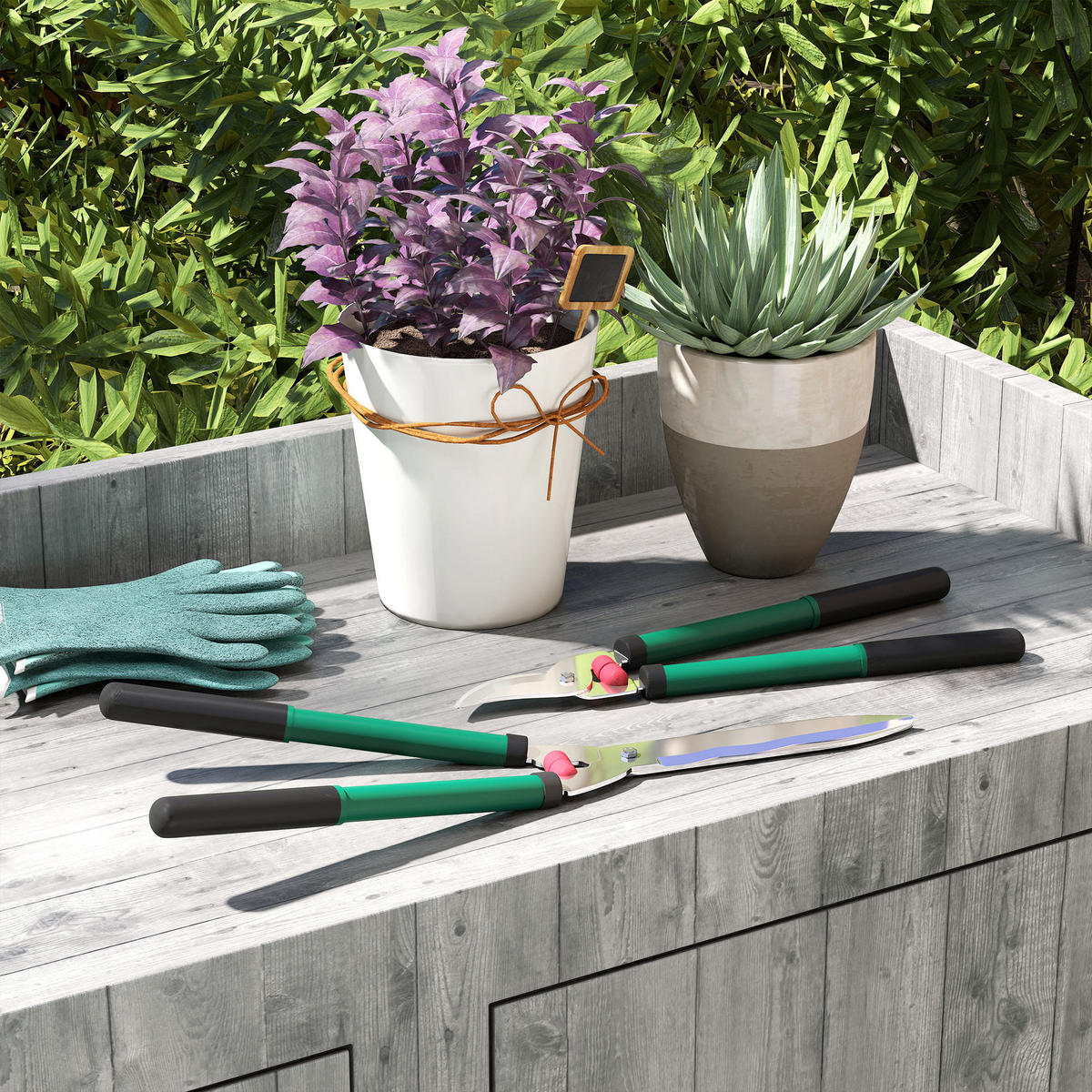 GARTENSCHEREN-SET 2-teilig aus Metall & Kunststoff Grün - Grün, Metall (17/4.5/51cm) - Outsunny