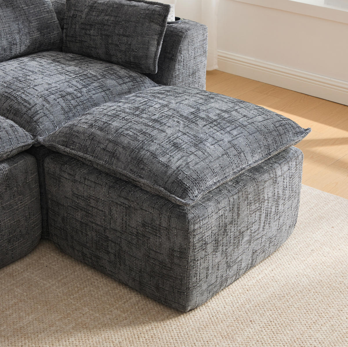 SOFA modulares 3-Sitzer mit Hocker 256 x 161 cm Chenille Dark Gray - Dunkelgrau, Holzwerkstoff (161/256cm) - Meubliv