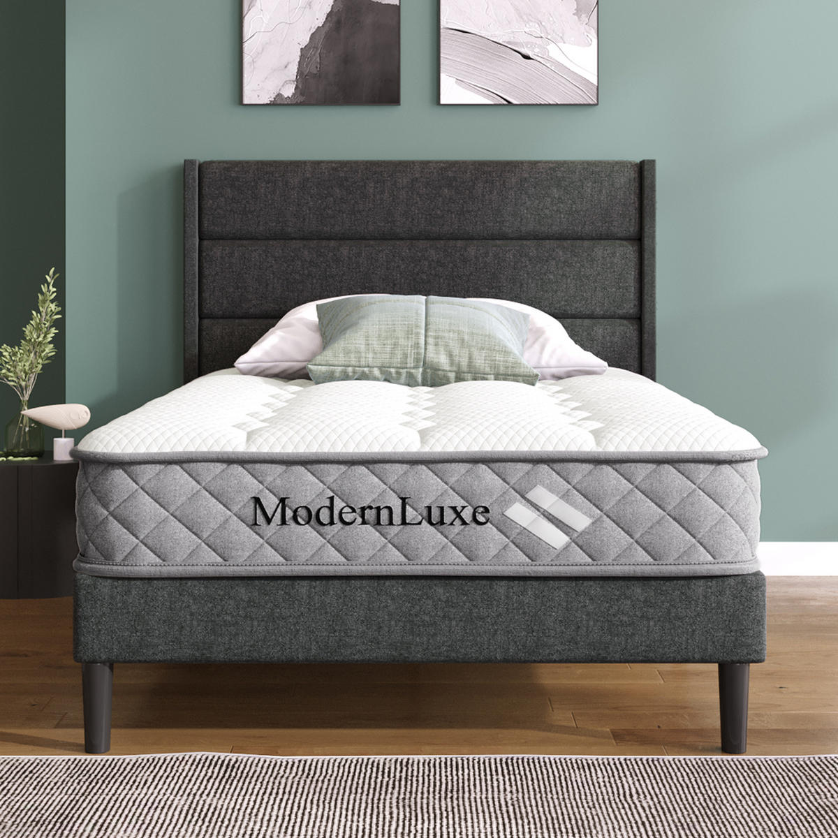 POLSTERBETT aus Leinen 90x200 cm in Dunkelgrau mit Matratze - Dunkelgrau, Textil (90/200cm) - Modfu