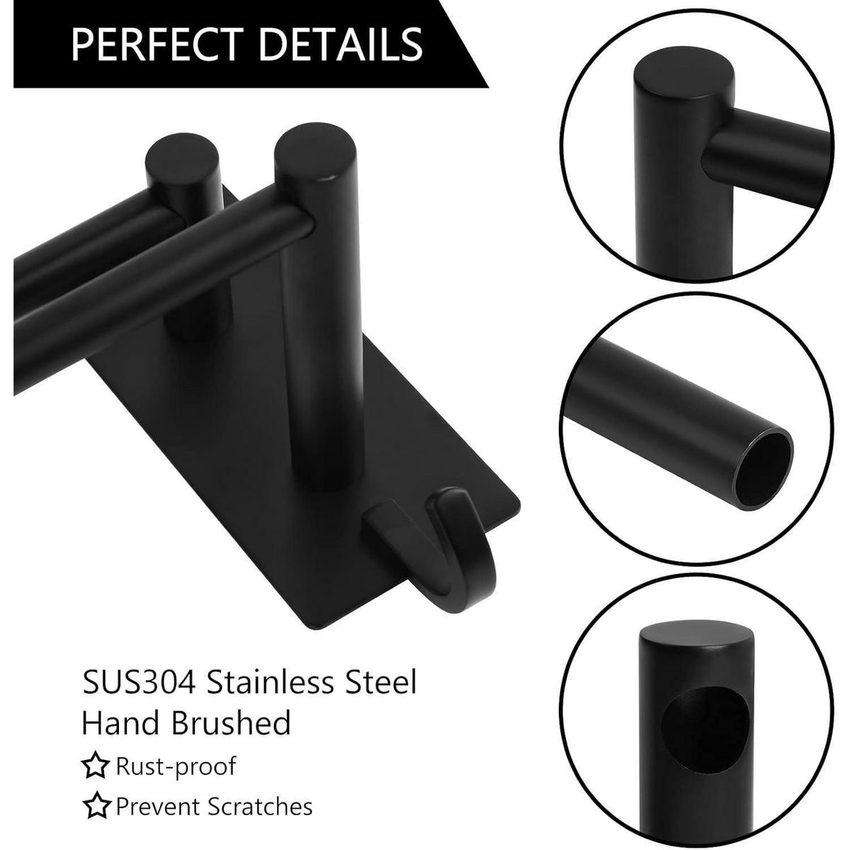 HANDTUCHHALTER doppelt selbstklebend Edelstahl schwarz 60 cm - Schwarz, Metall (12/10/63.5cm)