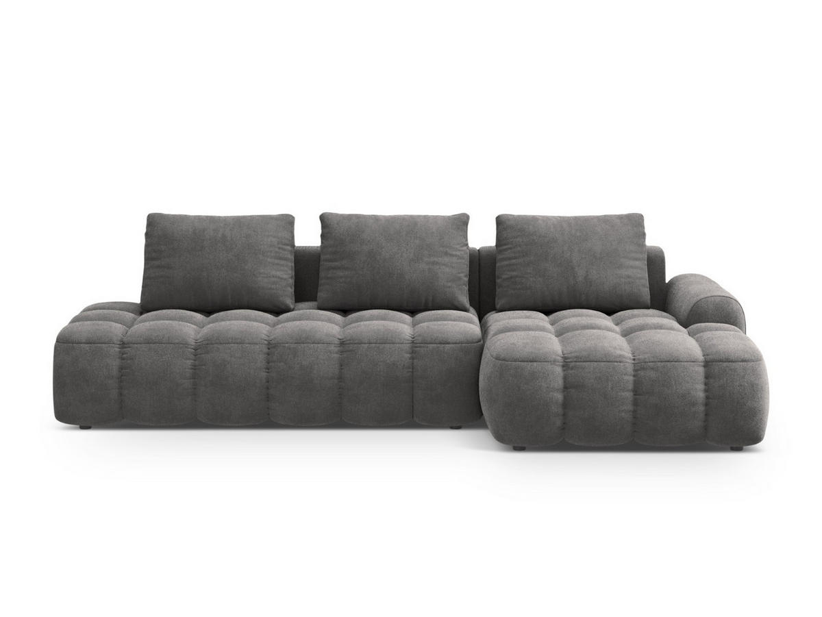 AUSKLAPPBARES-ECKSOFA rechts mit Container Linz aus Samt grau 3 Sitzplätze - Grau, Textil (142/275cm) - Cosmopolitan Design