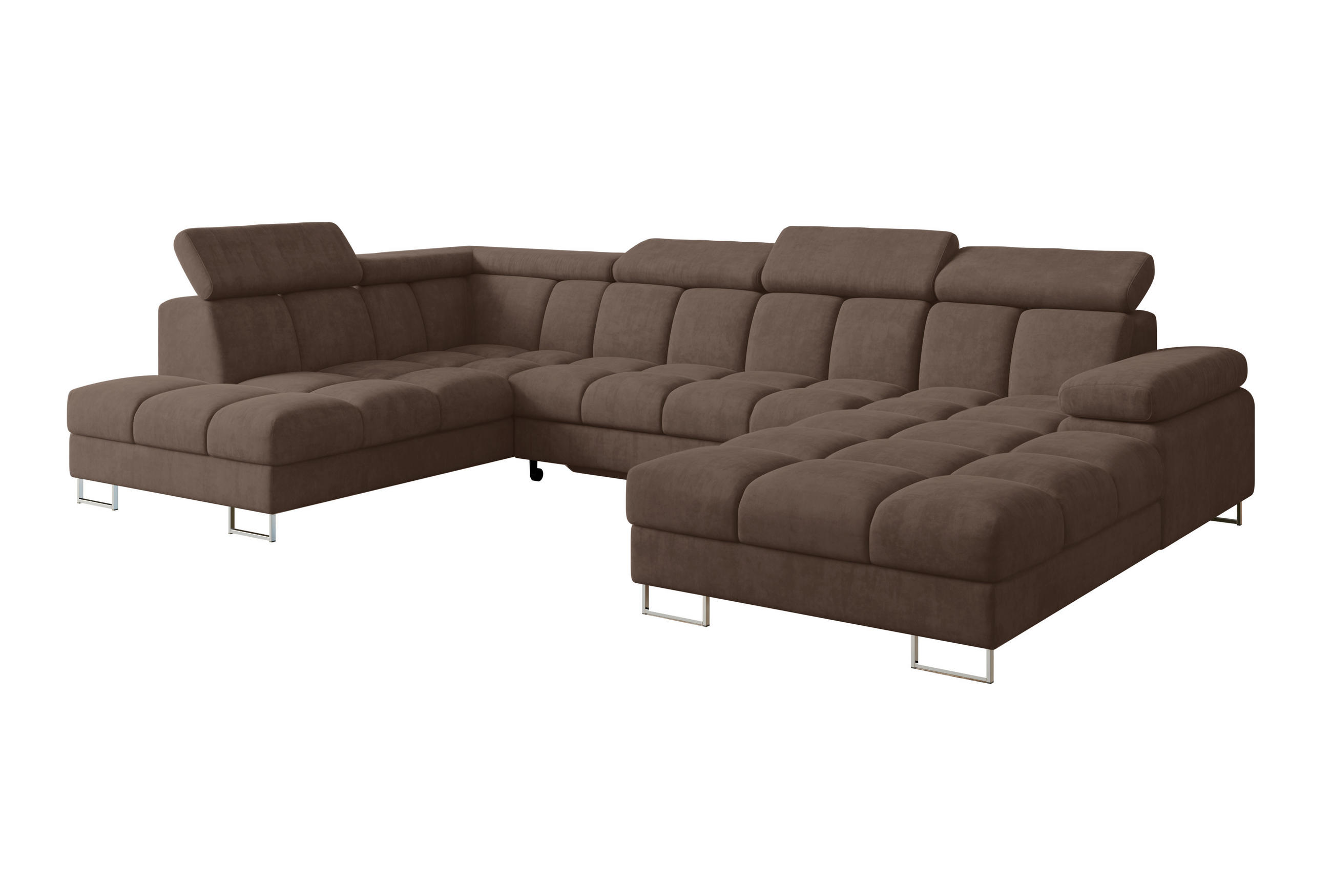 WOHNLANDSCHAFT mit Schlaffunktion und Bettkasten Ottomane Links COMA U 345x203x79 Braun Velours - Braun, Holzwerkstoff/Textil (345/79/203cm) - ALTDECOR