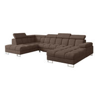 WOHNLANDSCHAFT mit Schlaffunktion und Bettkasten Ottomane Links COMA U 345x203x79 Braun Velours - Braun, Holzwerkstoff/Textil (345/79/203cm) - ALTDECOR