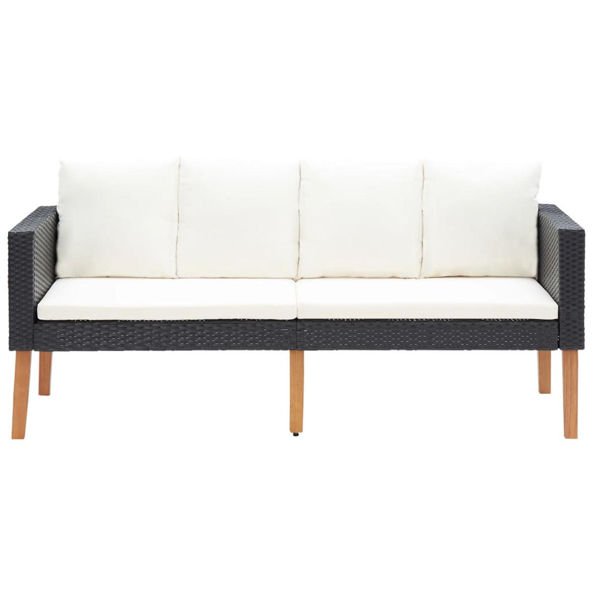 GARTENSOFA-2-SITZER MIT AUFLAGEN POLY RATTAN SCHWARZ - Creme/Schwarz, Kunststoff/Textil (165/60/67cm) - vidaXL