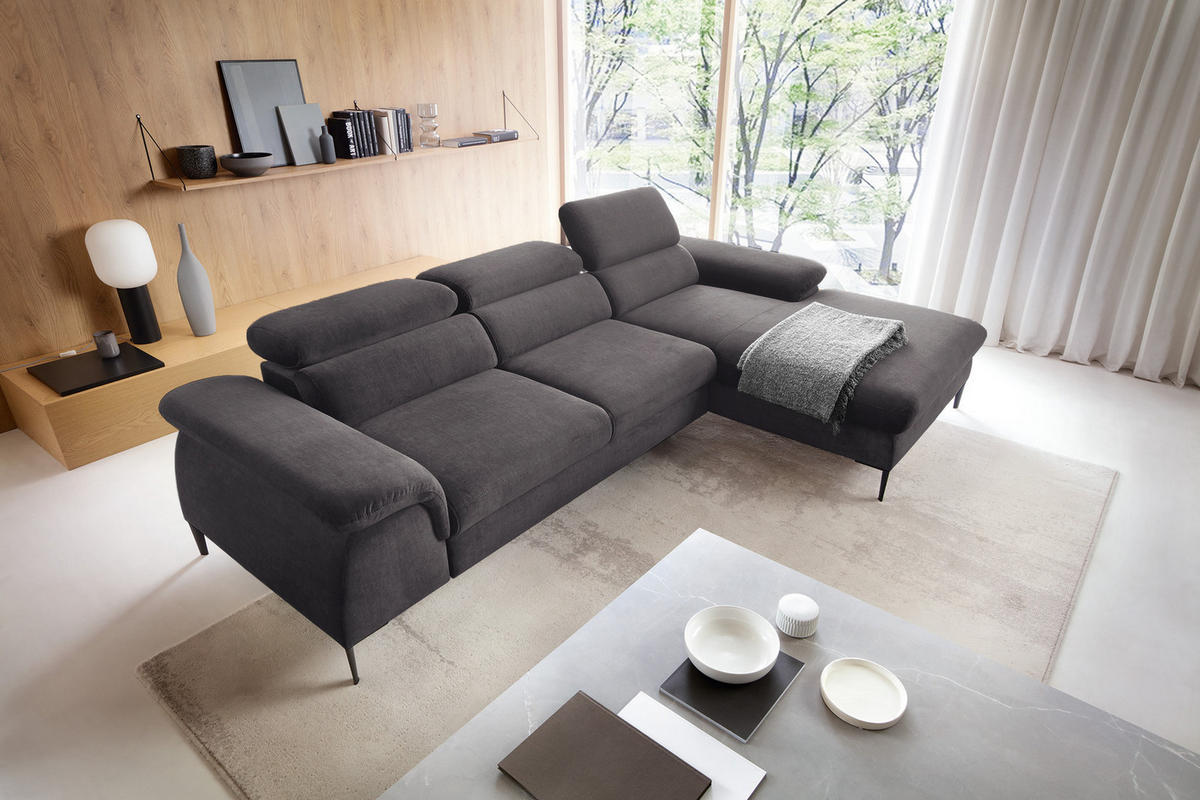 ECKSOFA L-Form 290 cm Amaro M mit Schlaffunktion, Rechts, Grau - Grau, Holz (182/288cm) - Emporius
