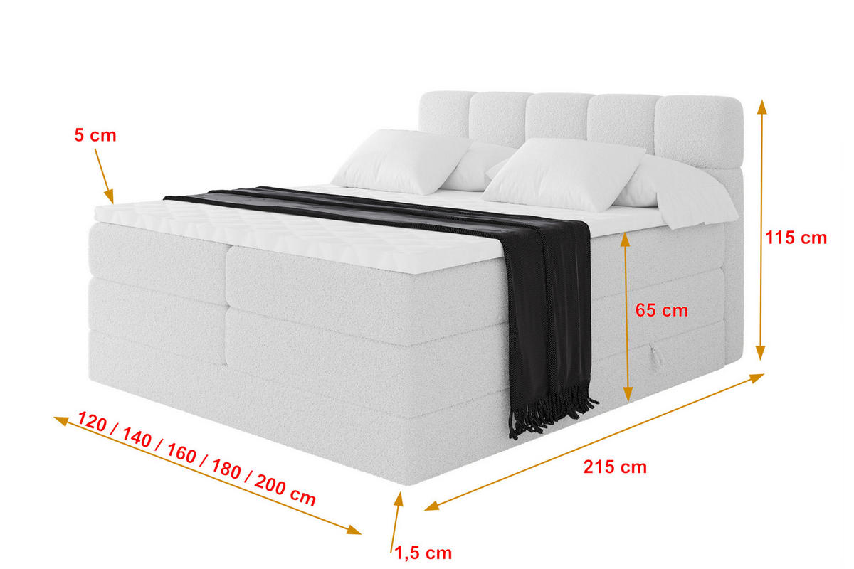 BOXBETT mit Matratze H3/H4 - FAMA KING - 120x200 cm Weiß Quelle - Weiß, Holzwerkstoff (120/200cm) - ALTDECOR