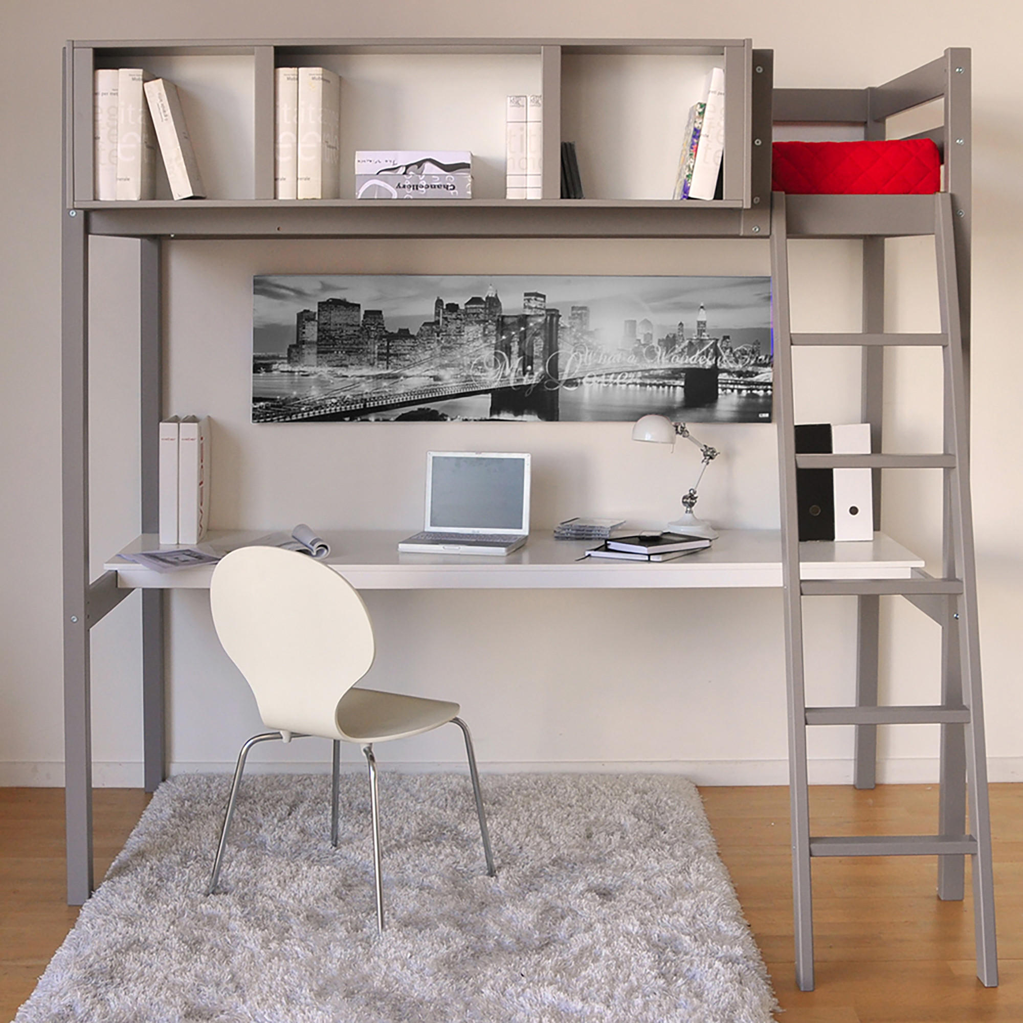HOCHBETT LOU mit Schreibtisch / Grau - Grau, Holz (90/190cm) - Weber Industries