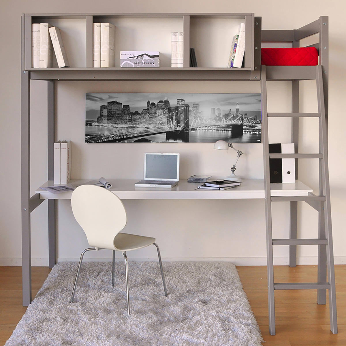HOCHBETT LOU mit Schreibtisch / Grau - Grau, Holz (90/190cm) - Weber Industries