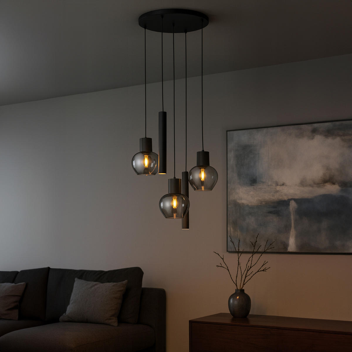 LED DECKENLEUCHTE Ligari Schwarz/Rauchglas 68/68/150 cm - Multicolor, Kunststoff (68/68/150cm) - Brilliant