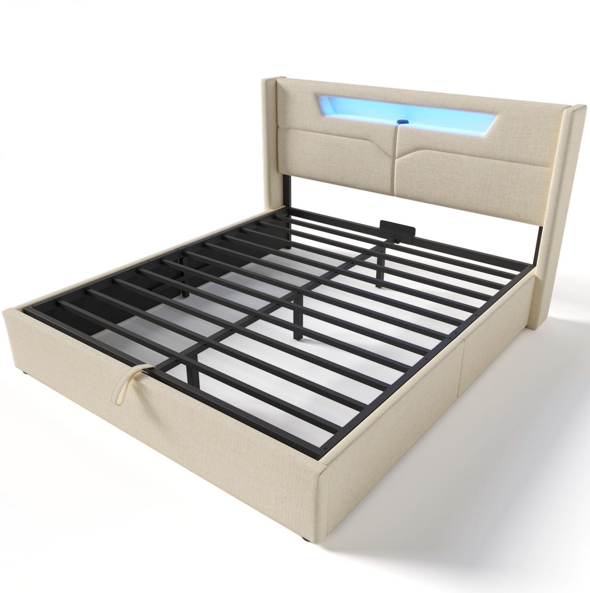 POLSTERBETT 160/200 cm Beige mit USB- und Type-C-Anschlüssen und LED-Beleuchtung - Beige, Textil (160/200cm) - OKWISH