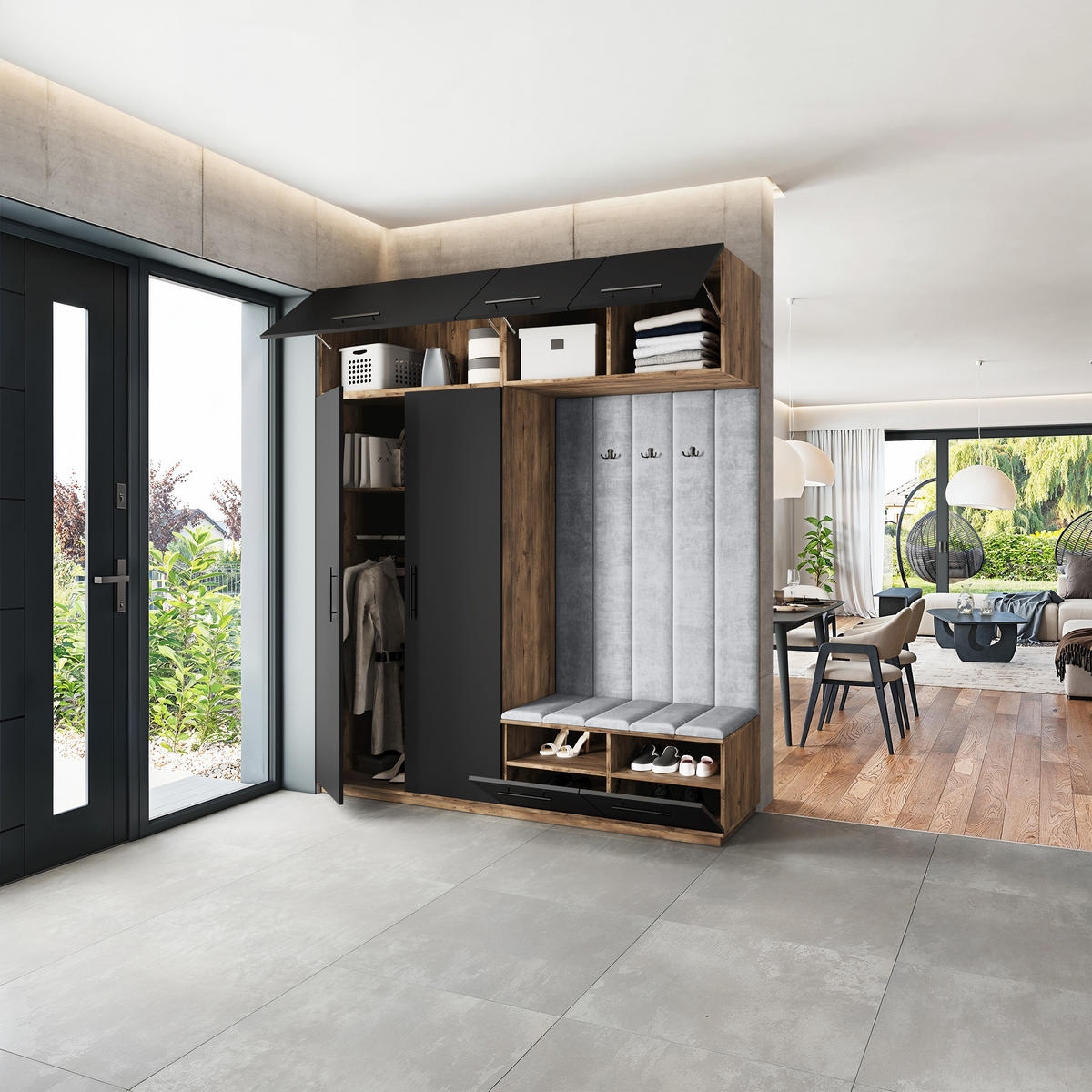 GARDEROBENSCHRANK REMA 200/240/60 cm Modern Eichefarben - Eichefarben/Schwarz, Holzwerkstoff (200/240/60cm) - MASSENO