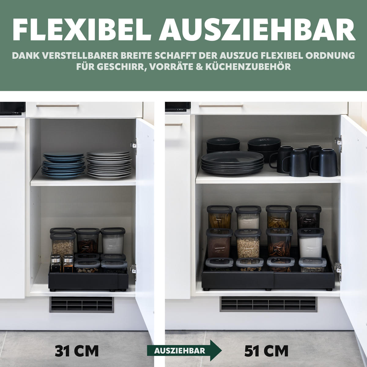 TELESKOPSCHUBLADE, ausziehbar, Metall, schwarz - Schwarz, Metall (51/6/42cm) - bremermann