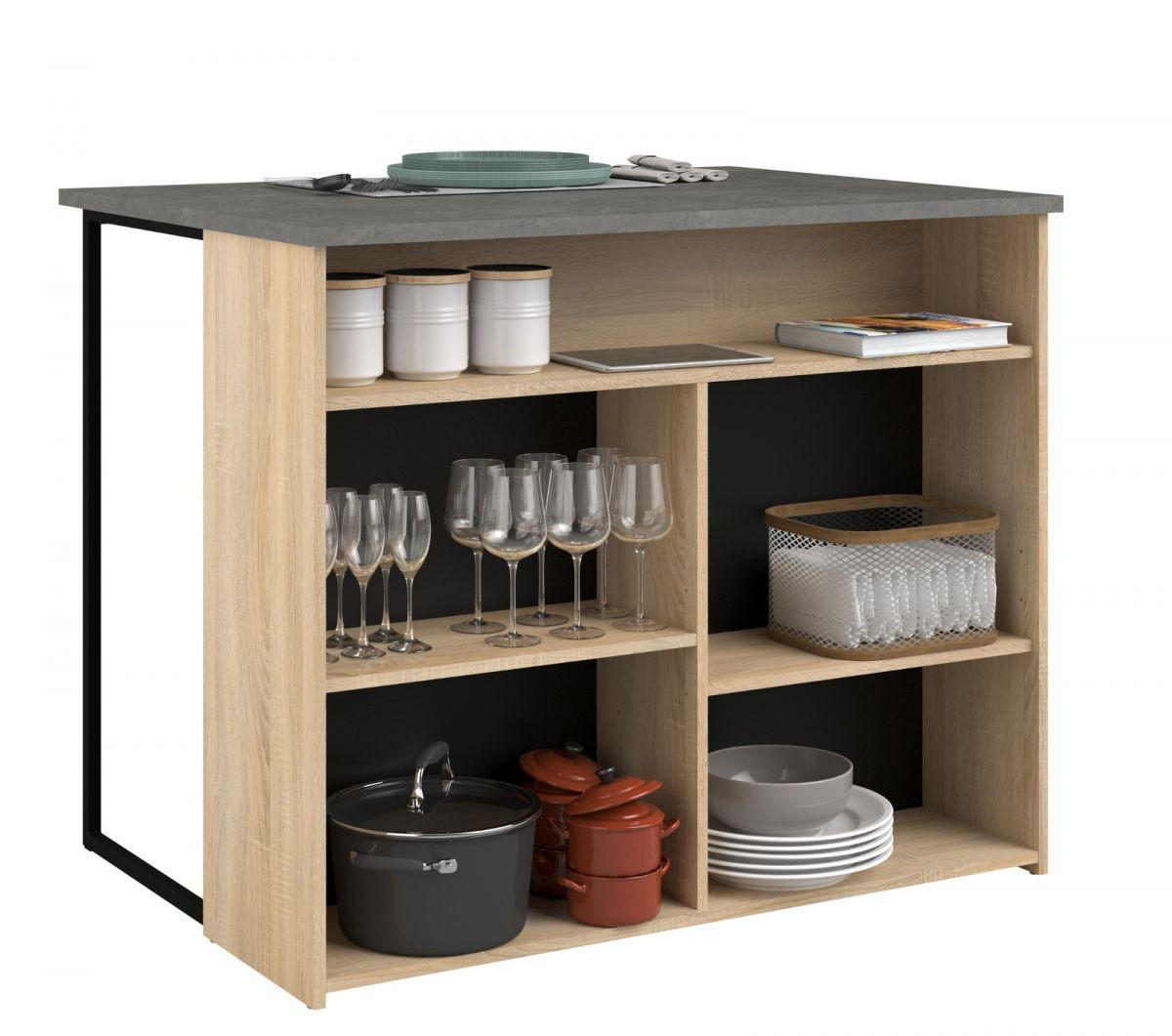 KÜCHENINSEL Eiche, grau 109 cm, Küchentheke mit Stauraum - Eichefarben/Grau, Holzwerkstoff (109/90/80cm) - Parisot Meuble
