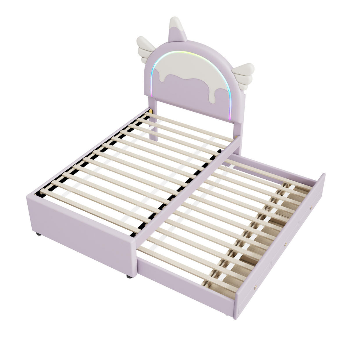 KINDERBETT 90/200 cm Einhornform Violett mit ausziehbarem Rollbett - Violett, Kunststoff (90/200cm) - OKWISH