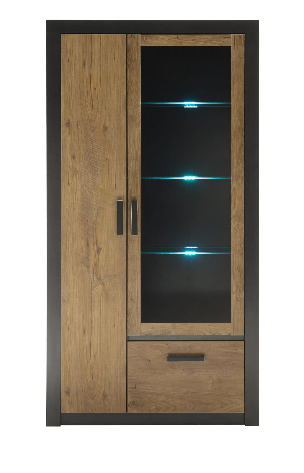 VITRINENSCHRANK Kastanie grau Fresco , Vitrine, 97 x 200 cm - Kastanienfarben/Dunkelgrau, Glas/Holzwerkstoff (97/200/35cm) - Furn.Design