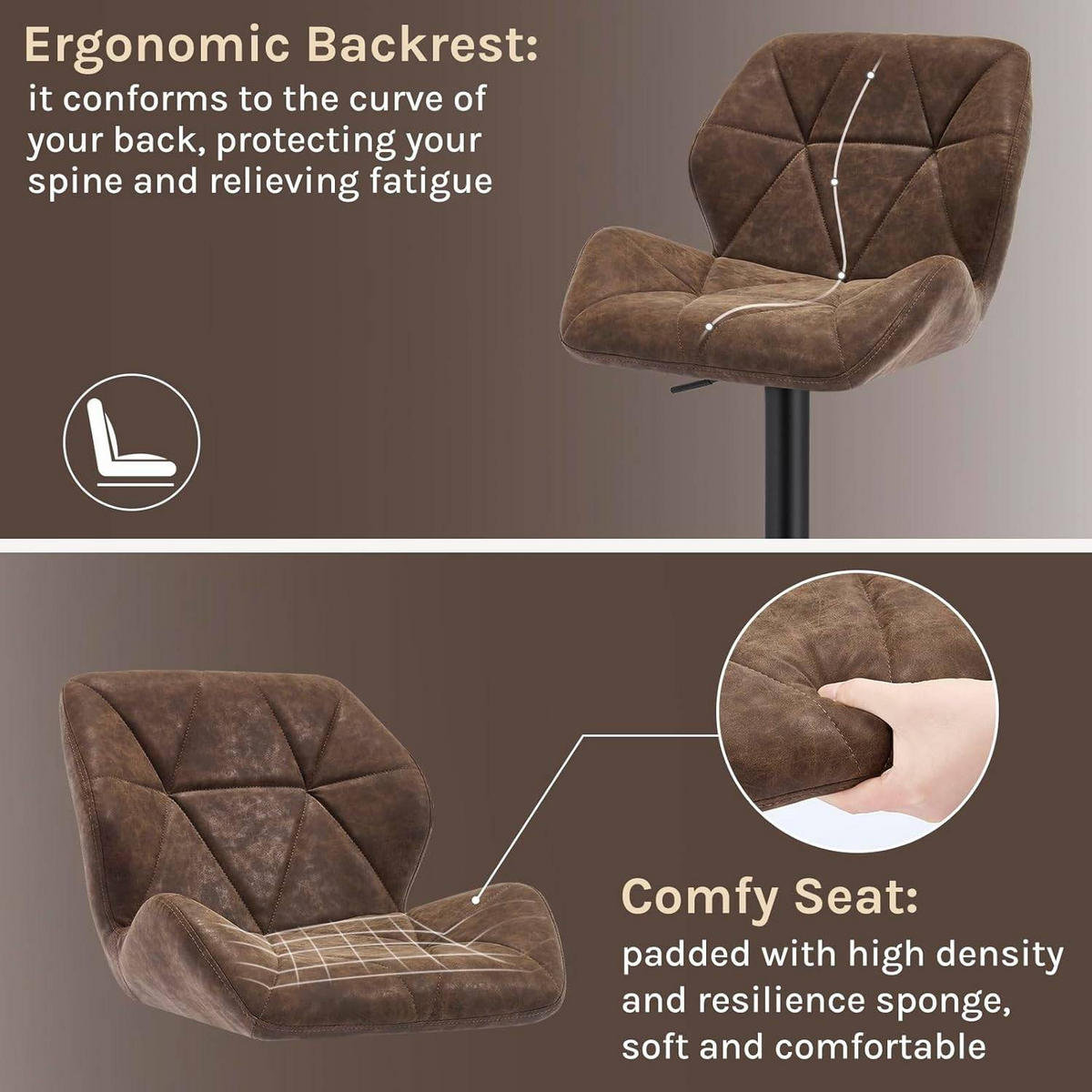 BARHOCKER 2er Set, höhenverstellbar,drehbar,Kunstleder Stahl - Dunkelbraun, Metall (50/94/41cm) - Woltu