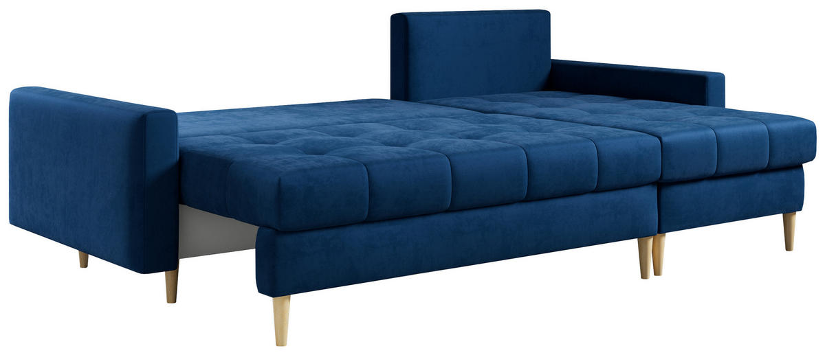 ECKSOFA Astra Dunkelblau Velvet - Dunkelblau/Braun, Holz/Textil (220/140cm) - MKS