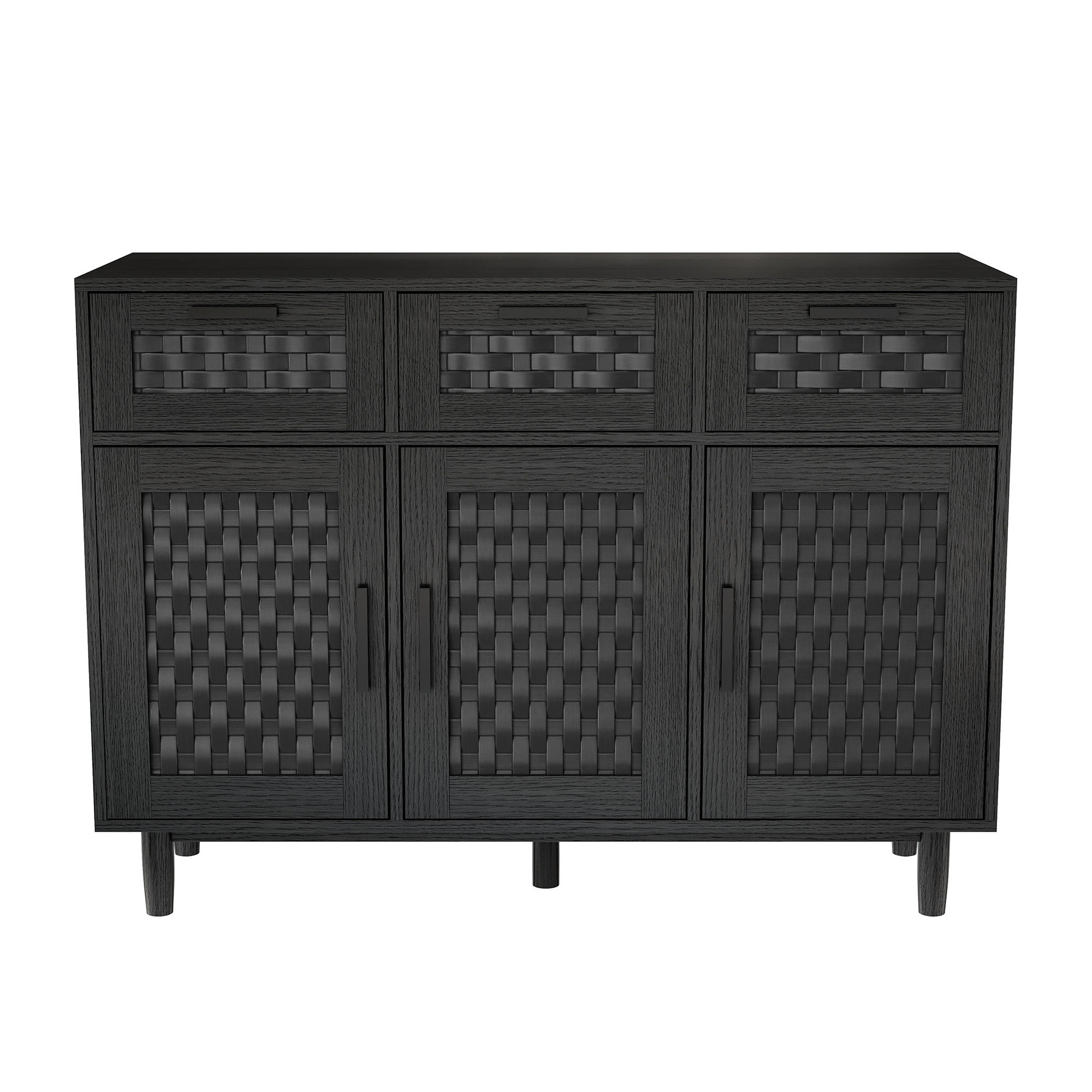 SIDEBOARD Japandi mit 3 Türen & 3 Schubladen 108/40/80 cm Schwarz - Schwarz, Holzwerkstoff (107.9/80/40cm) - Creahappy
