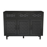 SIDEBOARD Japandi mit 3 Türen & 3 Schubladen 108/40/80 cm Schwarz - Schwarz, Holzwerkstoff (107.9/80/40cm) - Creahappy