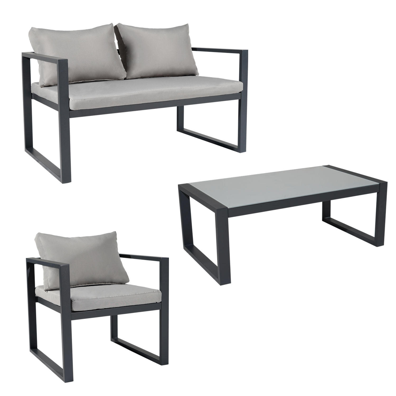 GARTENMÖBEL Ibiza Grau und anthrazit 4er-Set - Anthrazit, Metall - Happy Garden