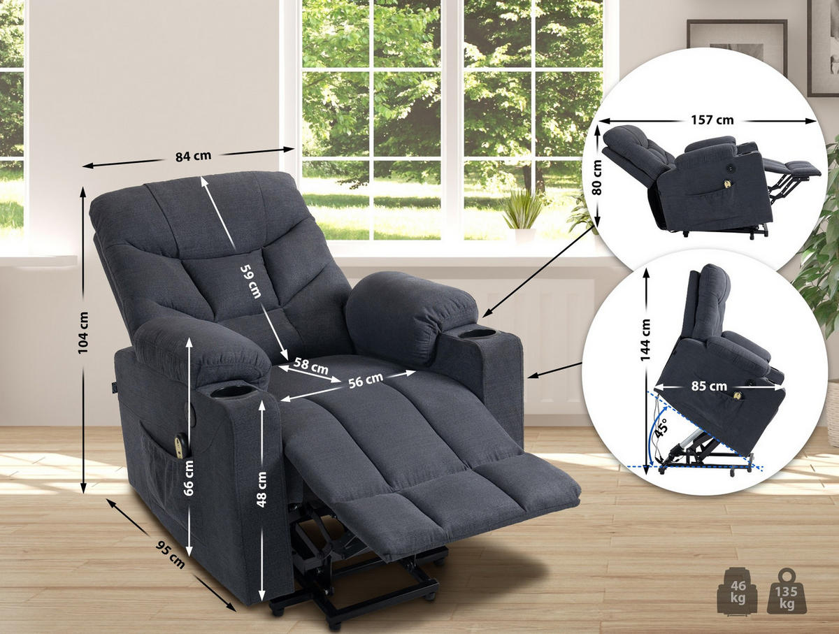 SESSEL Stoff dunkelgrau - Dunkelgrau/Schwarz, Textil/Metall (84/104/95cm) - CLP