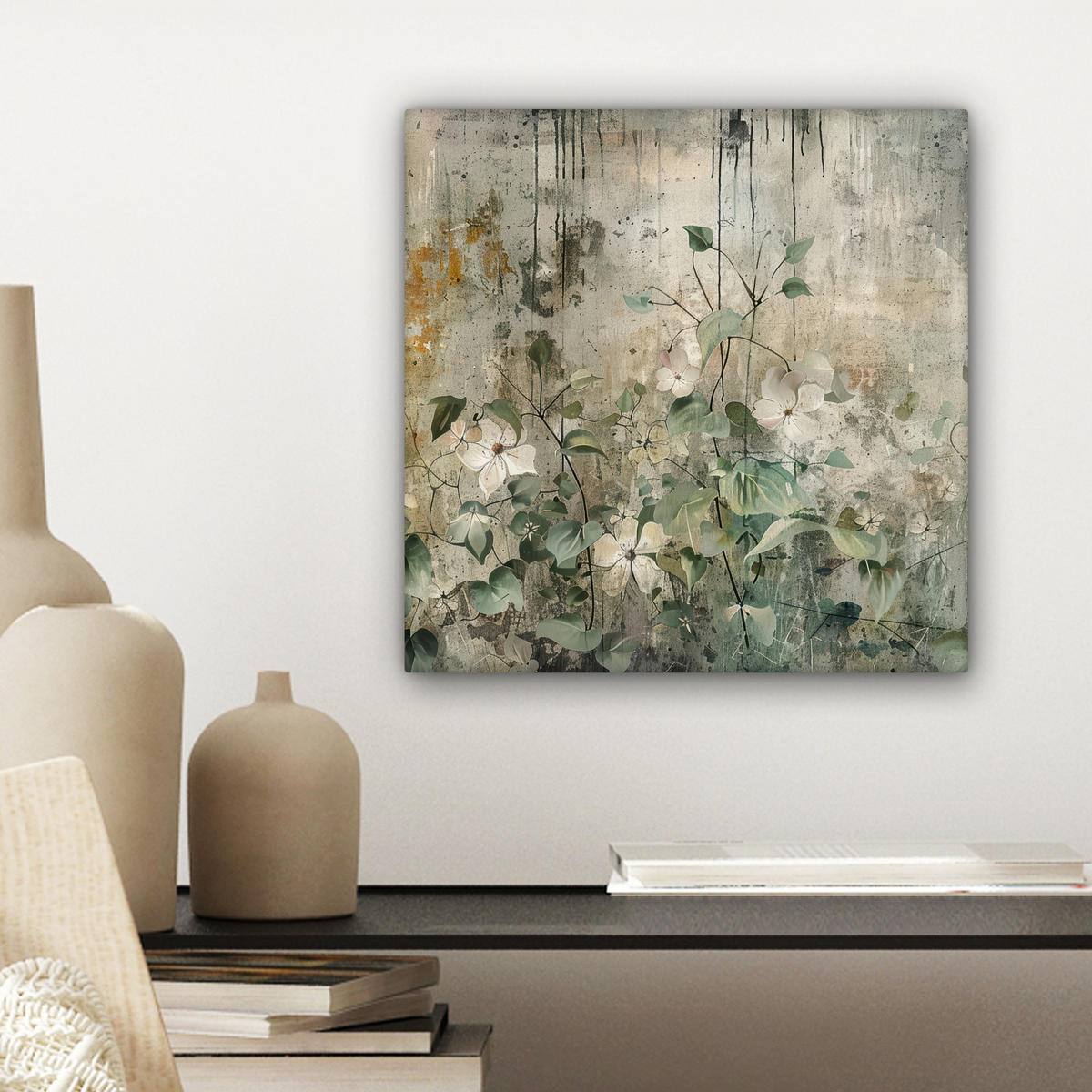 LEINWANDBILD - Blumen - Blätter - Abstrakt - Modern - 20x20 - Wandbilder - Grau, Textil (20/20cm) - MuchoWow