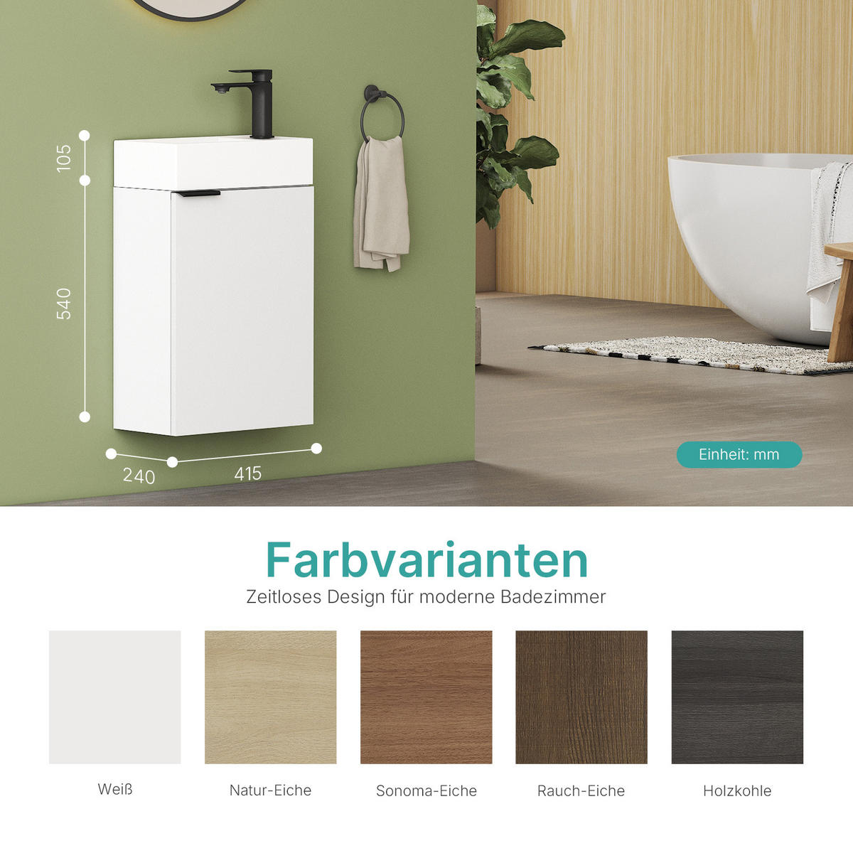 WASCHTISCHKOMBI Weiß 41,7/24/64,6 cm - Weiß, Holzwerkstoff (41.7/64.6/24cm) - EMKE