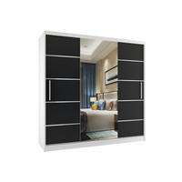 SCHWEBETÜRENSCHRANK Verona MT, Weiß/Schwarz Matt, 200 cm, mit Spiegel - Schwarz, Holz (200/216/60cm) - B BELINI GROUP