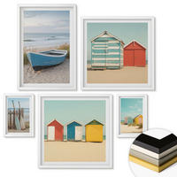 WANDBILDER 5er-Set - 50x50 cm & 20x30 cm & 40x60 cm Weißer Rahmen - Farbenfrohe Berge und Küstenstädte - Weiß, Kunststoff (40/60cm) - ArtPrintCave